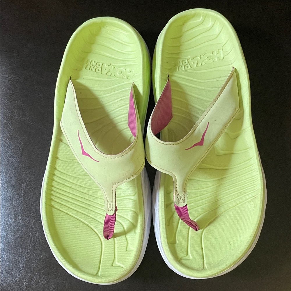 Hoka Kids Lime and Pink Flip Flops